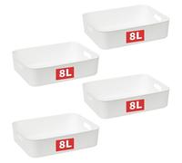 Cetomo 8L* 4 Storage Basket, Plastic Open Storage Box, Containers for Shelves, Organizers with Handles for Office, Countertops, Cabinets, PP, BPA Free, White, 8L-4 Pack (35 * 27 * 9cm)