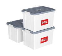 Cetomo 90L*3 Storage Boxes, Carry Plastic Storage Box with Lids, Organizing Container with Handle and Secure Latching Buckles, Stackable, Nestable, Tote Bin for Home Office Clothes, 90L-3Pack, White