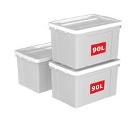 Cetomo 90L*3 Storage Boxes, Plastic Storage Box with Lids, Organizing Container with Secure Latching Buckles, Stackable, Nestable, Tote Bin for Home Office Clothes, 90L-3Pack, Gray