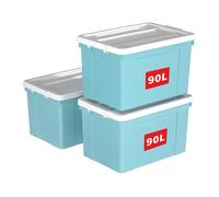 Cetomo 90L*3 Storage Boxes, Plastic Storage Box with Lids, Organizing Container with Secure Latching Buckles, Stackable, Nestable, Tote Bin for Home Office Clothes, 90L-3Pack, Blue