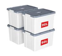Cetomo 90L*4 Storage Boxes, Carry Plastic Storage Box with Lids, Organizing Container with Handle and Secure Latching Buckles, Stackable, Nestable, Tote Bin for Home Office Clothes, 90L-4Pack, White