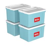 Cetomo 90L*4 Storage Boxes, Plastic Storage Box with Lids, Organizing Container with Secure Latching Buckles, Stackable, Nestable, Tote Bin for Home Office Clothes, 90L-4Pack, Blue