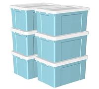 Cetomo 90L*6 Storage Boxes, Plastic Storage Box with Lids, Organizing Container with Secure Latching Buckles, Stackable, Nestable, Tote Bin for Home Office Clothes, 90L-6Pack, Blue