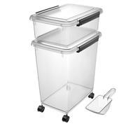 Cetomo Dog Food Storage Container, Airtight Food Containers with Wheels, Silicone Seal and Snap Locks, Plastic Pet Food Bin with Lid for Dogs, Cats, Pets, Animal, Clear, 10L/3.5kg+32L/+12kg (1 Scoops)
