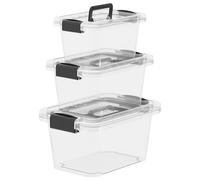 Cetomo Storage Boxes with Handle, Plastic Storage Box with Lids for Home Dorm Office Organization, Stackable & Nestable, Tote Container, PP, Transparent, 6L+10L+18L-3 Pack