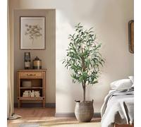 CETRD Lifelike 4FT Artificial Olive Tree, Tall Faux Olive Tree Outdoor Indoor Fake Plant with Pot, Thicker Trunk More Leaves & Fruits Maintenance-Free Fake Olive Tree for Office Home Shop Decor(120CM)