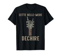 Cette Belle-Mere Dechire Squelette Gothique Rocker Guitare T-Shirt