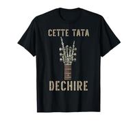 Cette Tata Dechire Squelette Gothique Rocker Guitare Musique T-Shirt