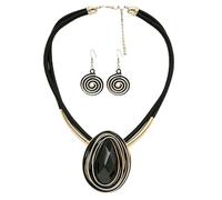 CETVLY Modern Boho Statement Necklace Set for Women, Chunky Wire Wrapped Teardrop Pendant Collar Necklace with Matching Earrings, Artisan Bib Jewelry for Vacation Resort Party Dinner, One Size, Resin