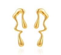 CETVLY Statement Melting Mixmatch 18K Gold Plated Liquid Drip Ear Stud Earrings for Women, Irregular Water Drop Modern Trendy Earrings, Sterling Silver Post Dripping Unique Aesthetic Cool Jewelry, S