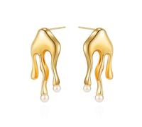 CETVLY Statement Melting Mixmatch 18K Gold Plated Liquid Drip Ear Stud Earrings for Women, Irregular Water Drop Modern Trendy Earrings, Sterling Silver Post Dripping Unique Aesthetic Cool Jewelry, S