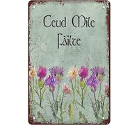 Ceud Mile Failte Thistle Metal Tin Sign Retro Kitchen Posters Prints Funny Novelty Metal Signs For Bathroom Coffee Shop Decor Bar Man Cave Garage Coffee Bar Wall Decor Gift 8x5.5 Inch