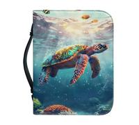 Ceudet 3D Sea Turtle Bible Cover Case PU Leather Book Cover for Girls Women, Large Capacity Scripture Bag Bible Cover Bags with Handle for Boys Girls, Blue, XL