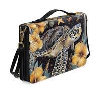 Ceudet 3D Sea Turtle Hibiscus Flowers Print Bible Cover for Women Men with Top Handle & Straps PU Leather Bible Carrying Case