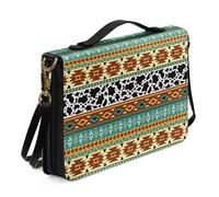 Ceudet Aztec Cow Print Bible Case for Women with Shoulder Strap,Leather Bible Carrying Case Bible Cover with Pen Storage, Bible Accessories, Brown and Green, Size M