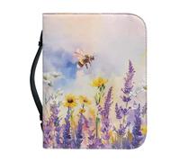 Ceudet Bible Bags for Women, Church BibleBook Covers with Pocket and Waterproof,Bible Case for Girls,Bee Daisy Lavender,L