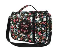 Ceudet Bible Case for Women Black, Durable Portable Bible Study Supplies Bag for Women Girls, Multi-Functional Bible Carrying Case Large Size with Straps and Handle, Be Joyful in Hope