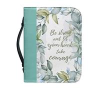 Ceudet Bible Case for Women Girls, Be Strong and Let Your Heart Take Courage, Bible Bag with Handle BibleZippered Bible Organizer Bag Leather Bible Cover, 2XL