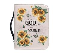 Ceudet Bible Cover Case for Women Girls PU Leather Bible Bag Book Case Holder with Zipper & Pockets for Standard Size Bible Bible Carrying Organizer Bag Gifts for Men,Sunflowers and Psalms,M