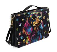 Ceudet Bible Cover Case with Shoulder Strap for Women Men Gradient Dachshund Dog Paw Print Book Carrying Case Church Bible Bag Scripture Protector Book Organizer Holder for Prayer, 2XL