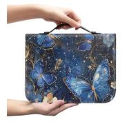 Ceudet Bible Cover for Women Men Blue-Gold Butterfly Floral Print Bible Carrying Book Case with Handle Bible Bags Tote Bible Accessories Book Covers Church Bag