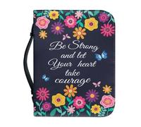 Ceudet Bible Cover for Women & Men, Carrying Book Case Church Bag Zipper Biblewith Handle PocketShoulder Strap, Gifts for Women Men Girls,Hippie Flowers and Psalms,2XL