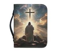Ceudet Bible Cover for Women - Stylish Large Bible Covers - Bible Case with Handles - Bible Carrying Case for Men - Bible Gift - Book Protector for Book Lovers,Jesus and Cross,2XL
