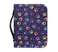 Ceudet Bible Cover Leather Carrying Book Case,Purple and Yellow Dog Paws Church Bag BibleBag for Men Women,M