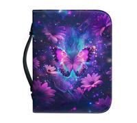 Ceudet Bible Cover PU Leather Bible Case for Women Men Large Capacity Book Carrying Case Gradient Floral Butterfly Purple Print Church Bible Bag Tote Handbag for Prayer Christian, 2XL