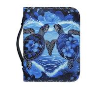 Ceudet Bible Cover Rose Sea Turtle Print Bible Carrying Case for Women Men Pu Leather Bible Holder Bag Bookwith Top Handle and Zippered Pockets Lightweight Bible Bag, L