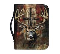 Ceudet Bible Cover with Handle,Carrying Book Case Church Bag Bible,Protective with Zippered Pocket, Bible Study Accessories Supplies, Book Protector for Book Lovers,Gothic Cross and Deer,M