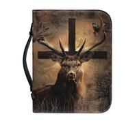 Ceudet Bible Cover with Handle, Carrying Book Case Church Bag BibleBible Study Accessories Supplies, Book Protector for Book Lovers,Gothic Style Deer and Cross,XL