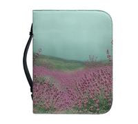 Ceudet Bible Covers Case,Lavender Field Carrying Pu Leather Book Case with Handle and Zippered Pocket, Church Bible Bag Protective,Flowers Bible Book Covers for Women Girls,2XL