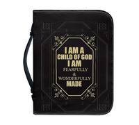 Ceudet Biblical Aphorism Black Bible Carrying Case for Women with Durable Handle Girls PU Leather Bible Cover BibleBag with Pen Slots Bible Book Study Accessories L
