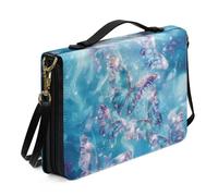 Ceudet Blue Crystal Butterfly Print Bible Covers Case for Women Men Bible Cover with Handle & Straps Carrying Case Scripture Bag PU Leather Lightweight Church Bag for Christian