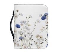Ceudet Blue Floral Bible Cover with Handle Leather Bible Case for Teen Girls Waterproof Biblewith Pen Storage Scripture Bag