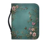 Ceudet Boho Pink Flowers and Colorful Butterflies Bible Covers for Women Ladies Green Bible Case Large Size Waterproof Biblewith Handle and Pen Storage Case Bookmark