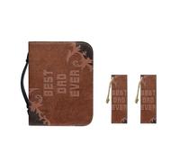 Ceudet Brown Print Bible Cover for Women with Durable Handle PU Leather Bible Carrying Case for Teen Girls Leather Bookmark Multi-Functional Organizer, Size L