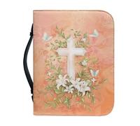 Ceudet Butterfly Cross Flowers Bible Covers for Women with Zippered Handle Church Bag Waterproof Biblewith Handle Zippered Pockets Catholic Girls Gifts Christain Bible Organizer