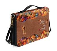Ceudet Butterfly Flower Bible Case with Verse, Bible Book Cover for Women Girls, Portable Bible Case with Handle Zipper Bible Tote Bag for Church, Brown, Size XL