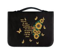 Ceudet Butterfly Sunflower Printed Bible Covers for Kids Adult, Portable Leather Bible Case Book Cover with Pen Slots and Pocket, Waterproof Bible Tote Bag Church Bag, Bible Accessories