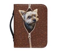 Ceudet Cairn Terrier Paw Bone Pattern Carrying Bible Bag Bible Cover for Women Case Men PU Leather Bible Bag with Pen Slots, Durable Zipper Bible Bag Carrying Case with Handle, L