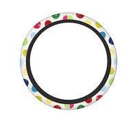 Ceudet Car Steering Wheel Cover Universal 15 inch MuiltColorful Round Balls Print Elastic Steering Wheel Covers Anti-Slip Steering Wheel Protector Car Interior Accessories for Most Cars