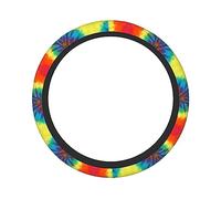 Ceudet Car Steering Wheel Cover Universal 15 inch Rainbow Spiral Tie Dye Print Elastic Steering Wheel Covers Anti-Slip Steering Wheel Protector Car Interior Accessories for Most Cars