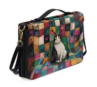 Ceudet Cat Bible Case for Women with Shoulder Strap,Leather Bible Carrying Case Bible Cover with Pen Storage, Bible Accessories, Size M