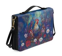 Ceudet Chicken Rooster Bible Case with Shoulder Strap for Women Men, BohoBible Carrying Case Bible Bag for Church, Leather Bible Cover with Handle, Blue, Size XL