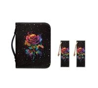 Ceudet Colorful Art Rose Bible Cover for Women Teens Girls PU Leather Bible Carrying Case with Pen Slots Leather Bookmark Bible Study Supplies Organizer