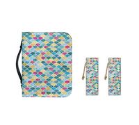 Ceudet Colorful Mermaid Bible Carrying Case for Women with Leather Bookmark Girls PU Leather Bible Cover Bible Storage Bag with Pen Slots Bible Study Accessories, Size 2XL