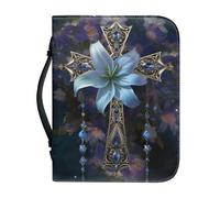 Ceudet Cross and Flowers Bible Covers for Women Girls PU Leather Bible Case Book Carrying Handbag Portable Bible Study Church Tote Bags with Handle Scripture Journaling Organizer Protector