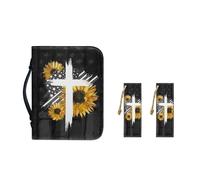 Ceudet Cross Sunflower Women Bible Carrying Case Bible Tote Bag for Man Large Bible Covers PU Leather Bible Organizer Bag Leather Classic Stitched Bookmark 2 Packs